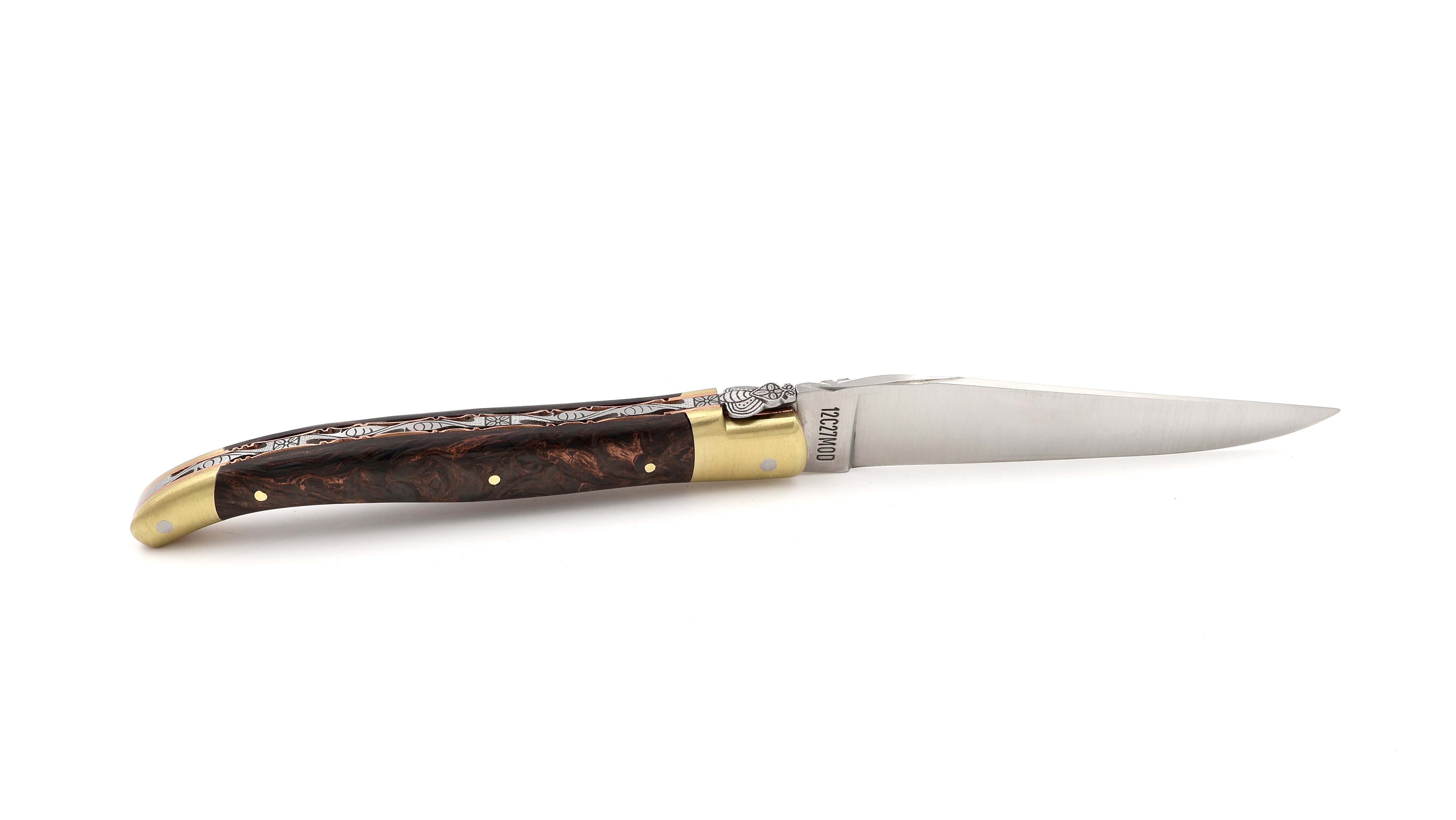 Laguiole en Aubrac BIJOU Kupfer Carbon guillochierte Platine 12 cm