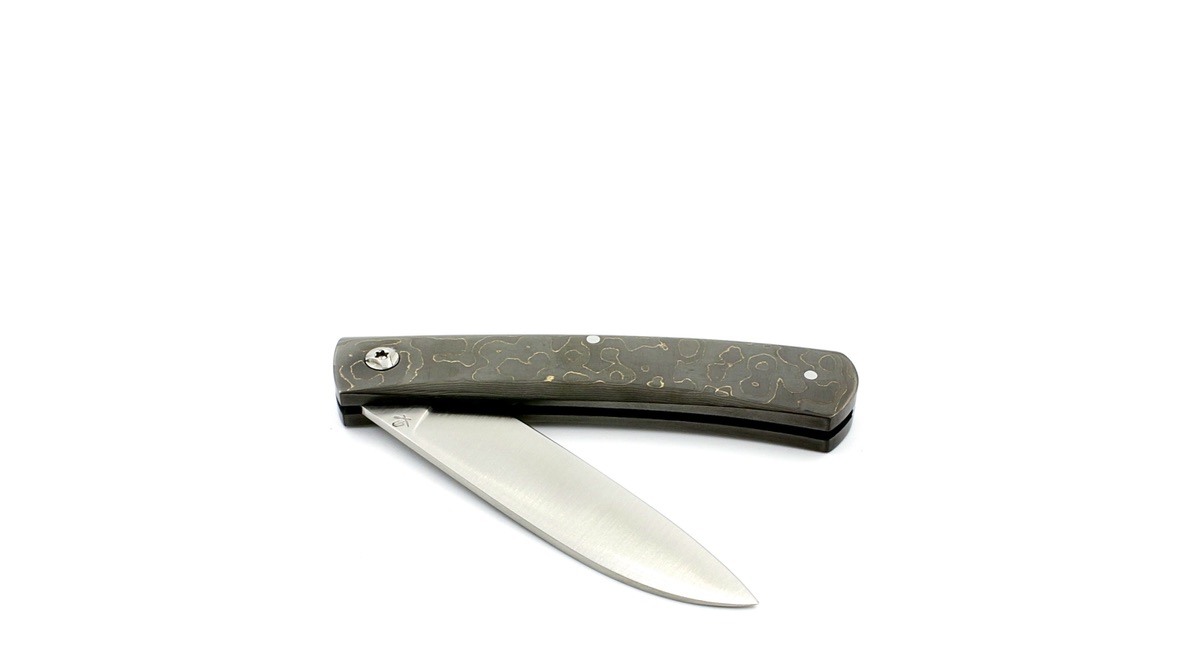 Roland LANNIER Spring Heeled Jack Taschenmesser  FATCarbon CAMO GOLD