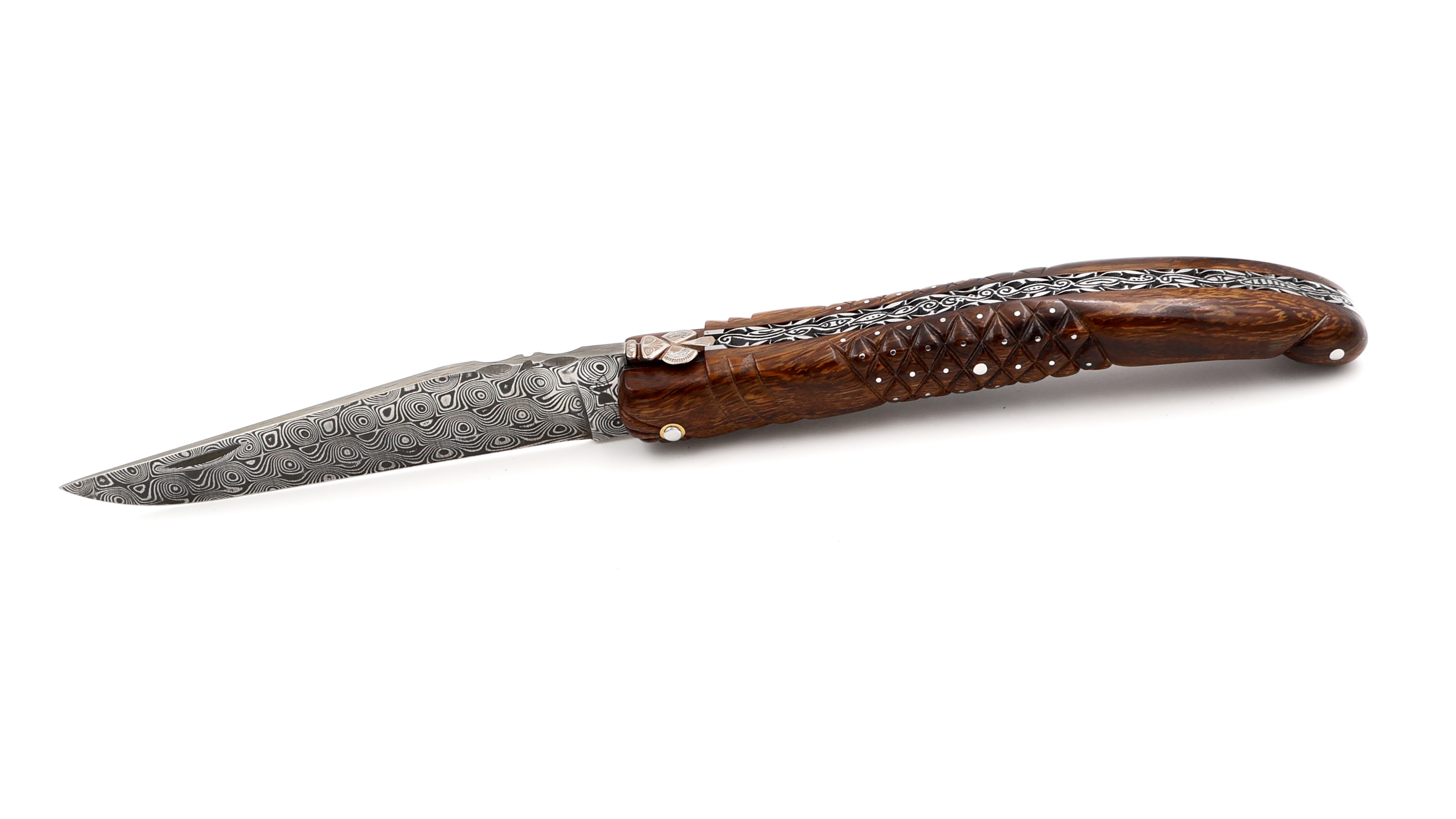 Fontenille Pataud Laguiole AIGUILLES SCULPTURE Wüsteneisen Wurzelholz Damastklinge 12 cm 