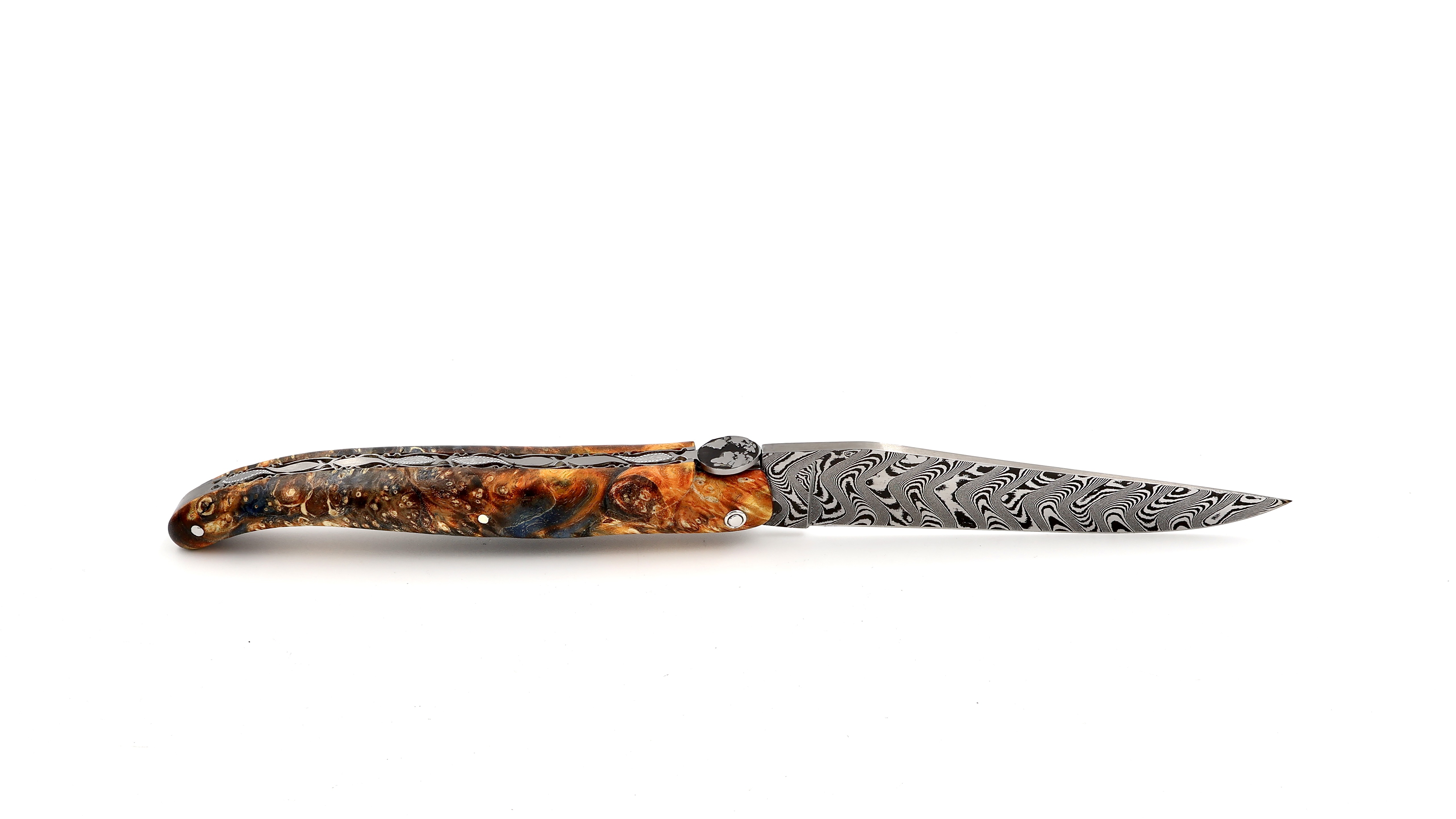 Laguiole en Aubrac Laguiole elder burl with EARTH bee DSC® Carbon damascus 12 cm