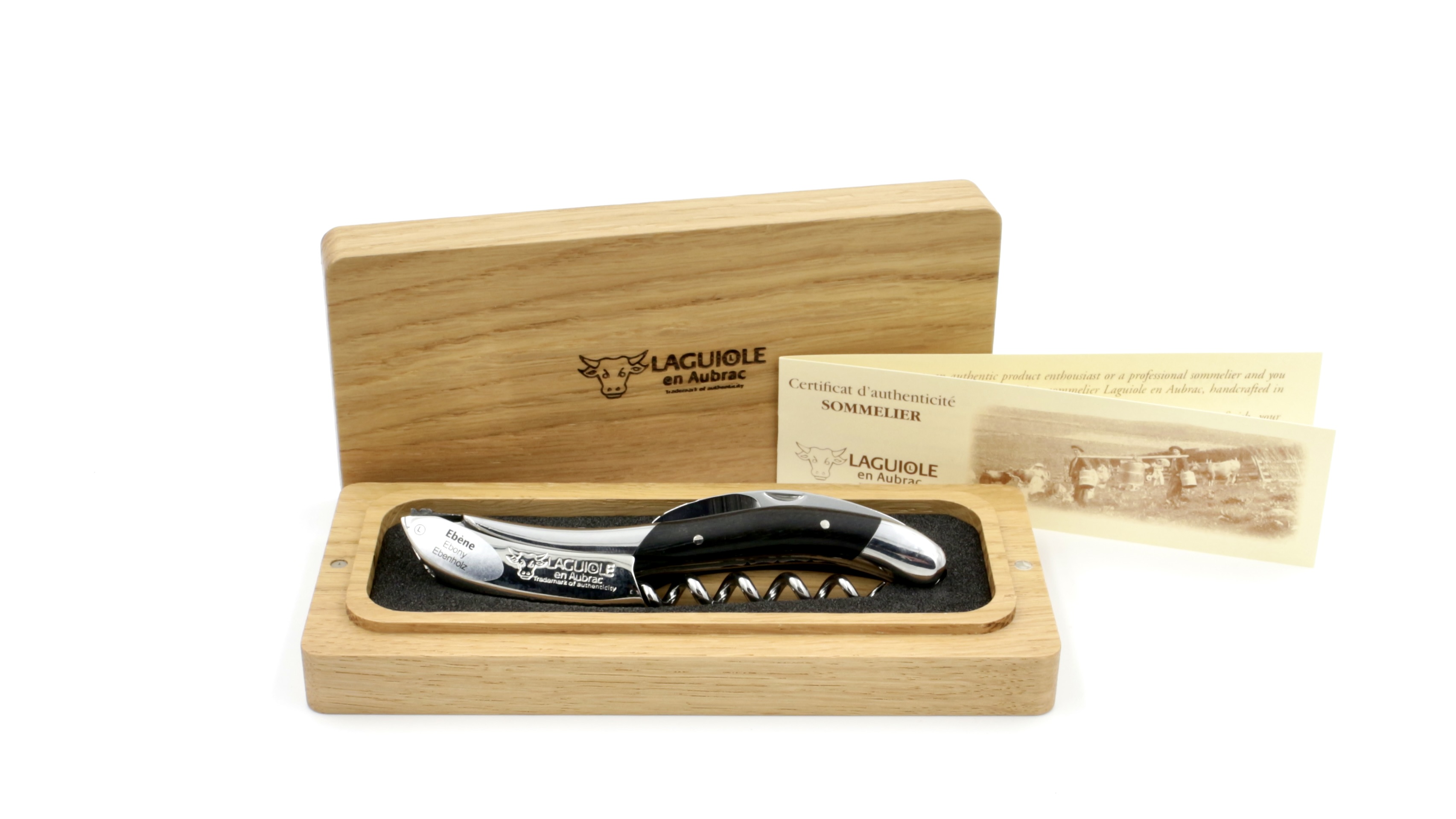 Laguiole en Aubrac Laguiole Sommelier knife ebony with guillochage, special bee