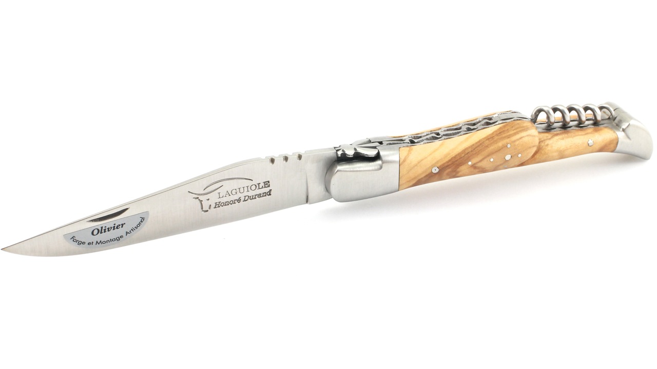 OLive-DP-Kork-14C28 Honoré Durand Laguiole Doppelplatine Olive Korkenzieher 12 cm 14C28 Sandvik satiniert