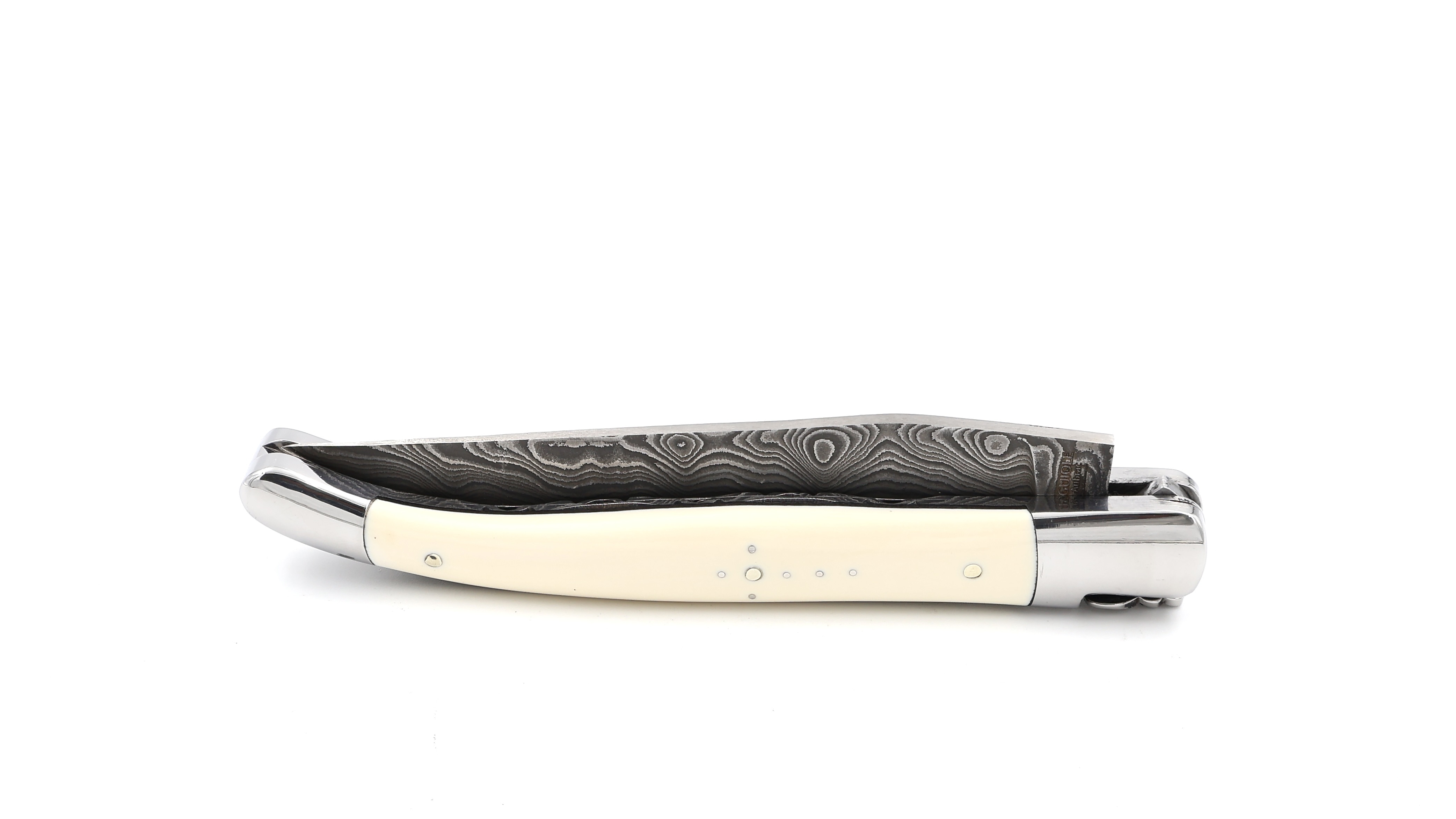 Laguiole en Aubrac double plate knife damascus Mammoth ivory 12 cm
