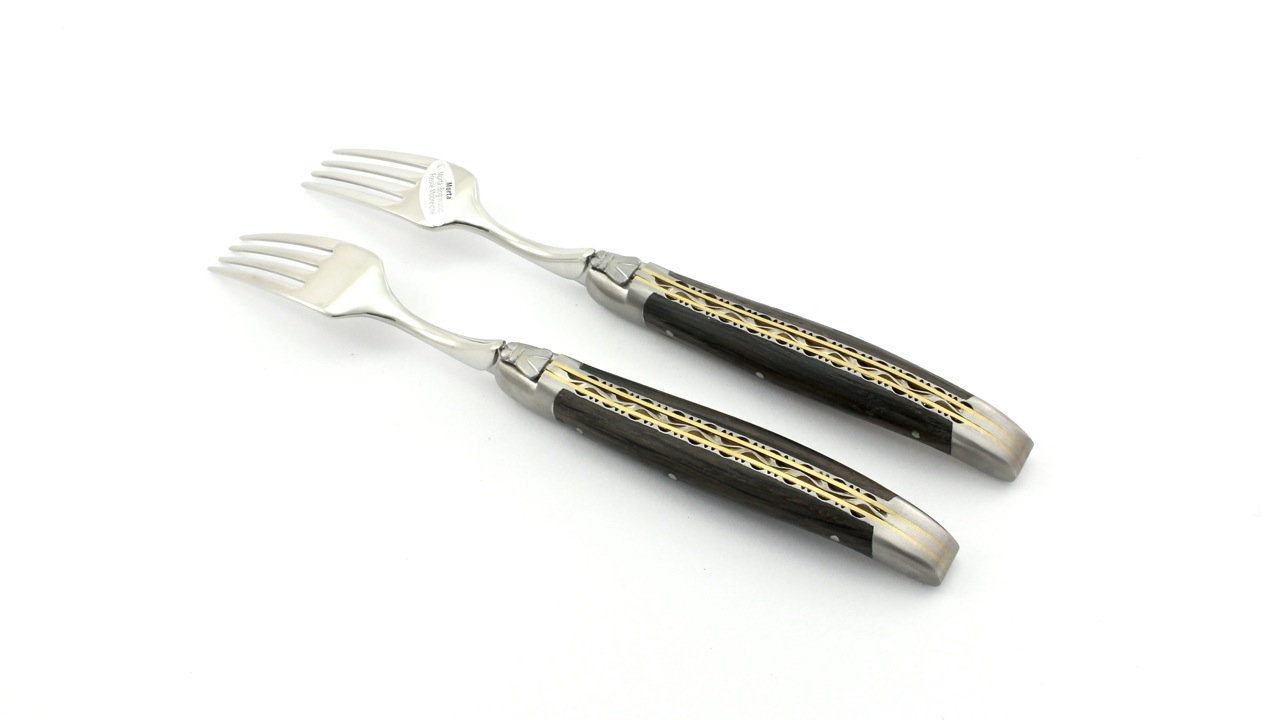 Laguiole en Aubrac Mooreiche Steakgabel Set 2-tlg. Messingplatine