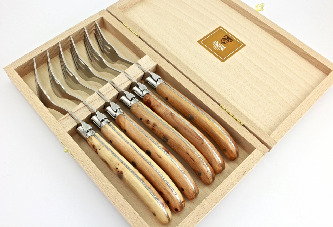 Claude DOZORME Laguiole forks set of 6 juniper wood