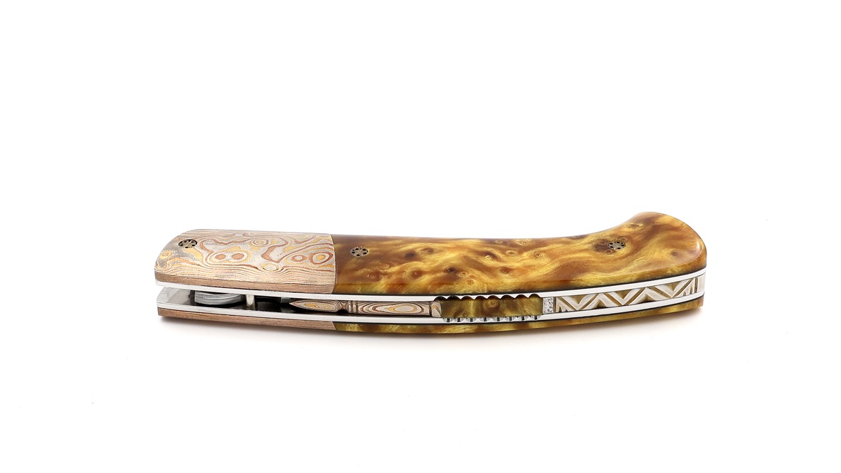 MANU LAPLACE 1515  ZULU Mokume & Ahorn Wurzelholz Damastklinge