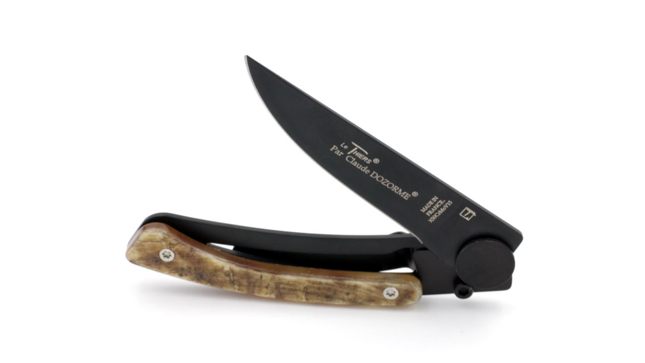 1-90-142-37N-E01-3 Claude DOZORME Thiers Liner Lock black blade ram horn