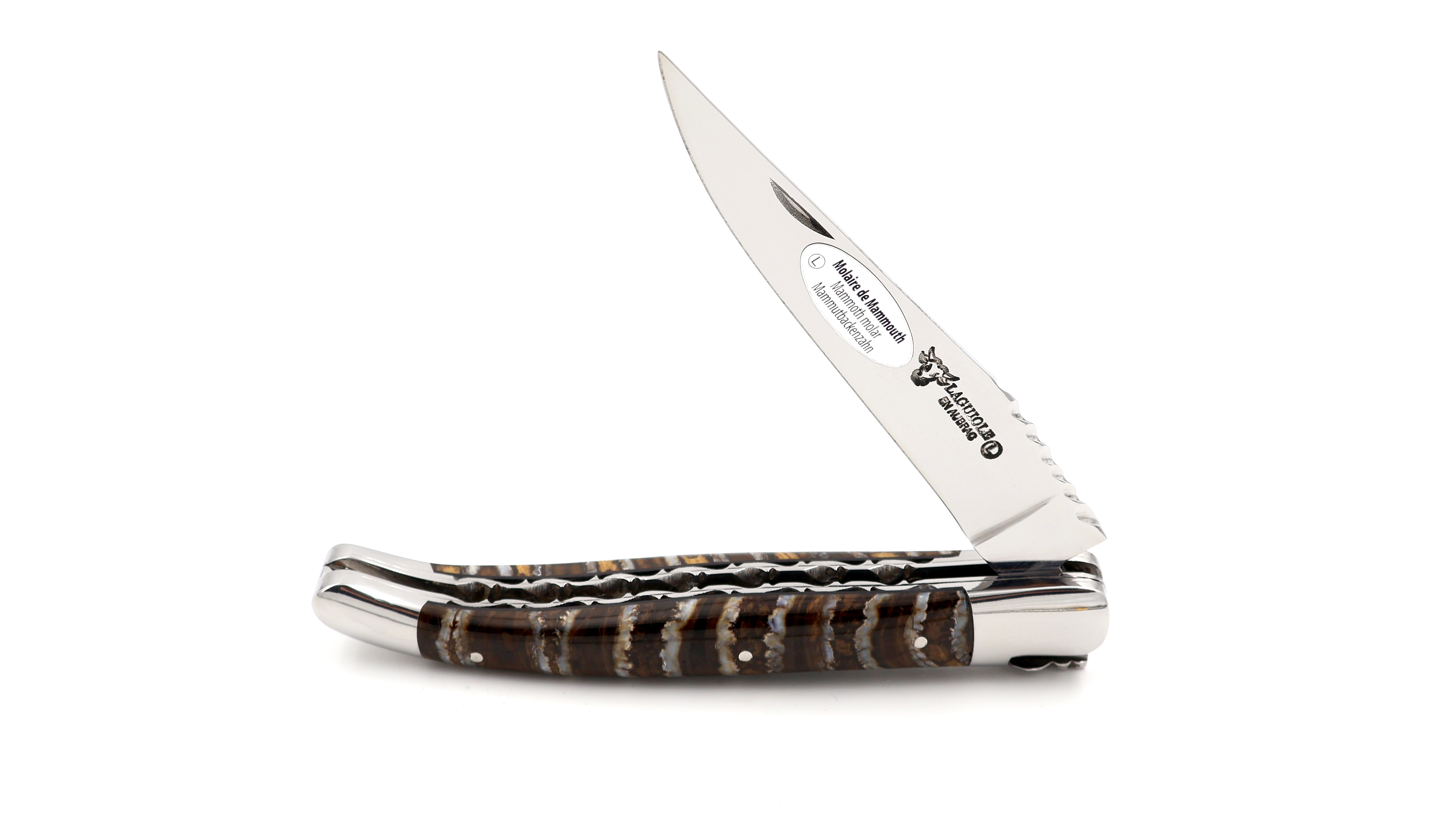 Laguiole en Aubrac Mammutbackenzahn braun Spiralfeder Doppelplatine 12 cm