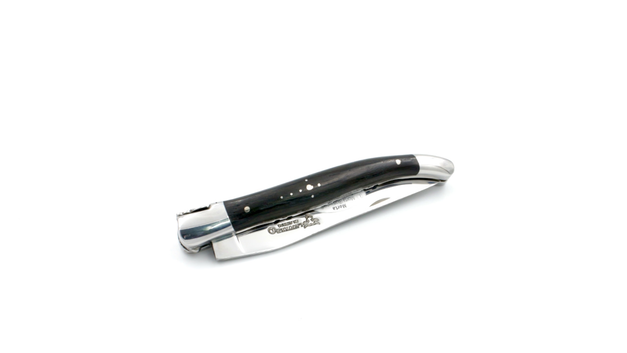 Laguiole en Aubrac doubleplate knife chiseled blade Bogwood shiny 12 cm