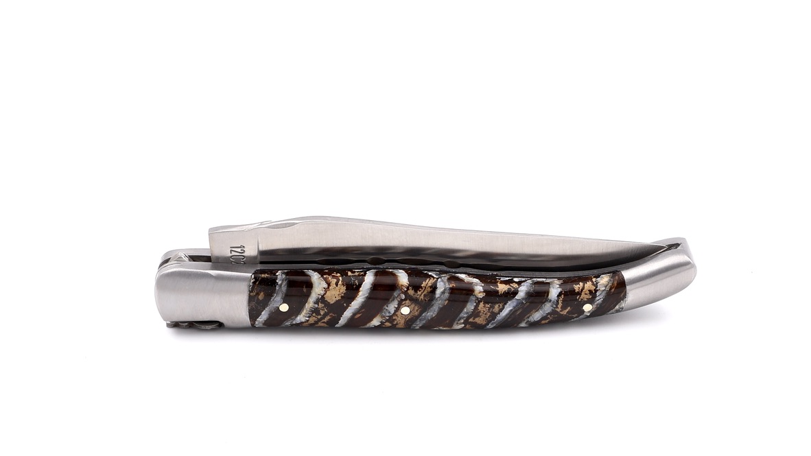 Laguiole en Aubrac double plate knife Mammoth blue/brown 12 cm