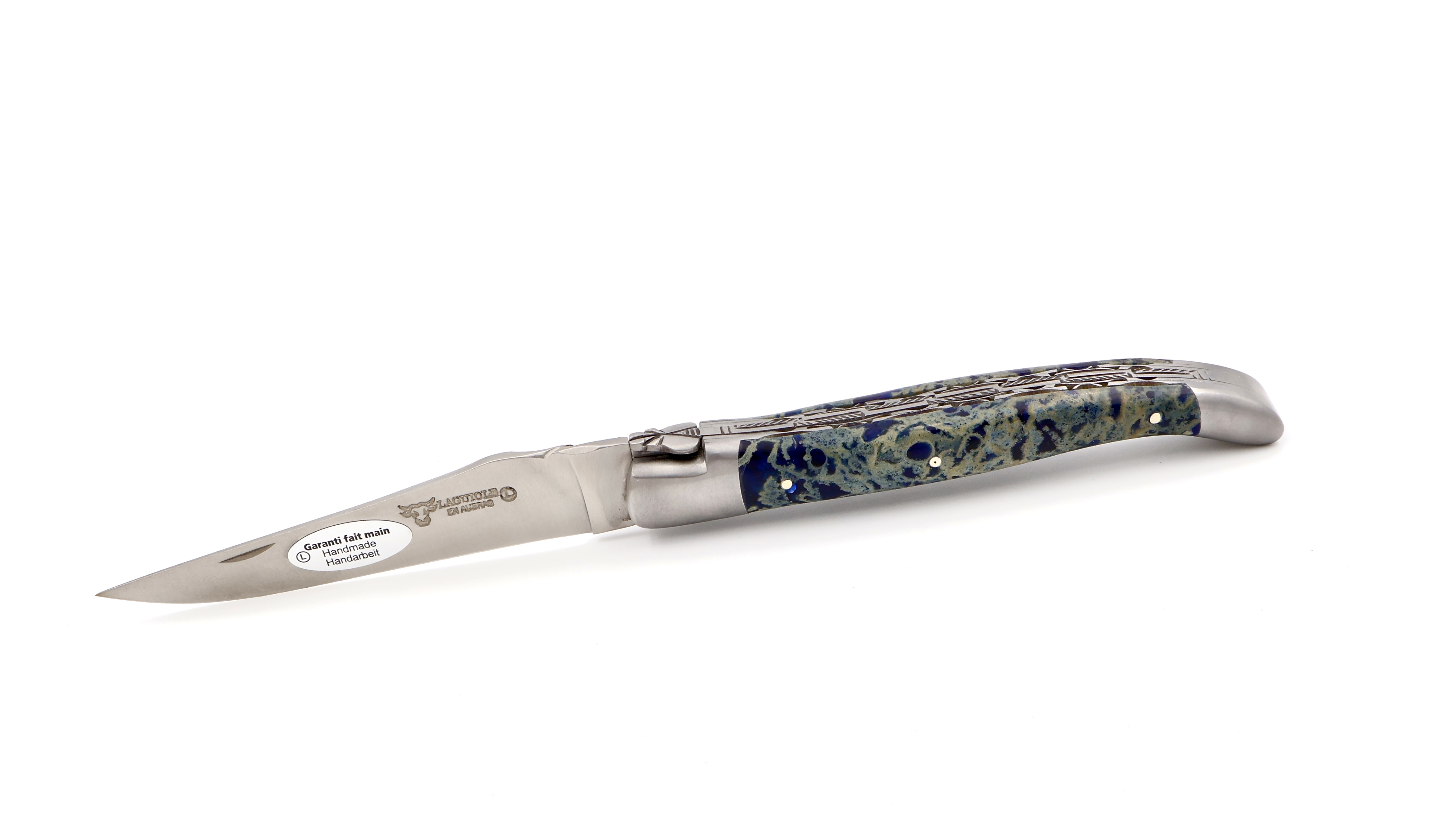 Laguiole en Aubrac blauer Lavastein Doppelplatine 12 cm Laguiole en Aubrac blauer Lavastein Doppelplatine 12 cm