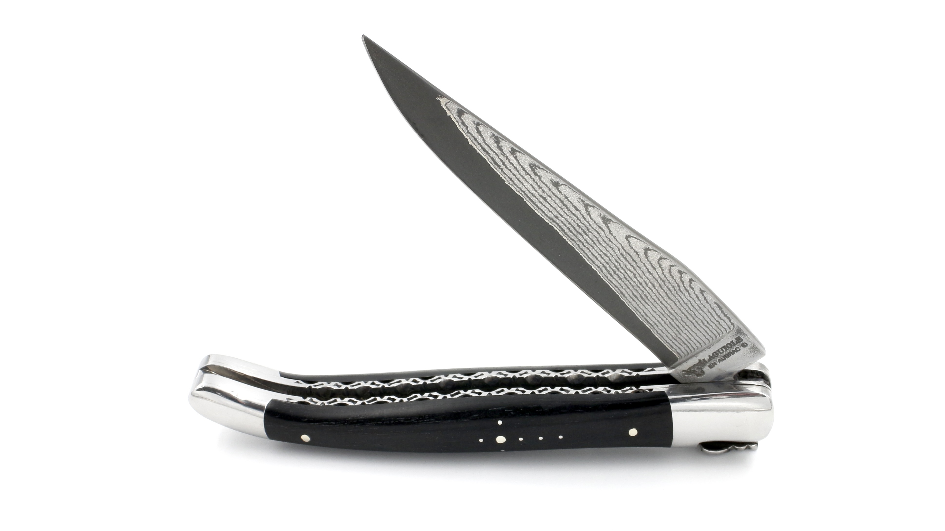Laguiole en Aubrac double plate knife jap. damascus Ebony 12 cm
