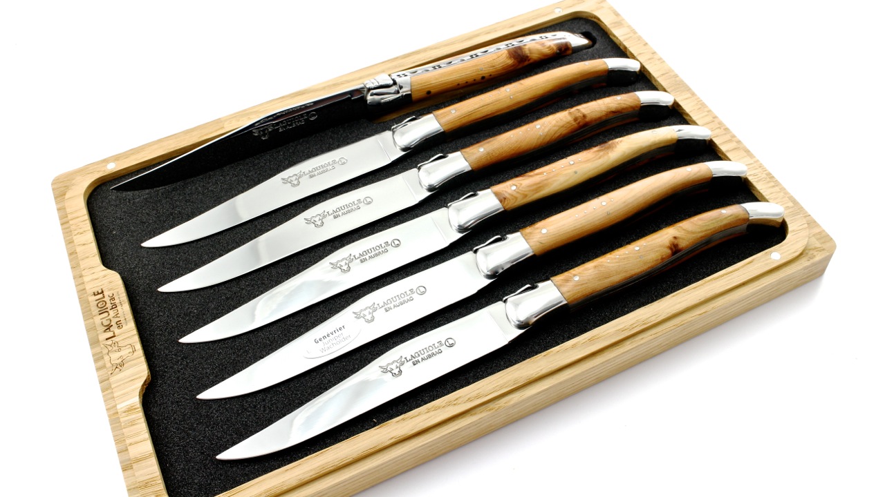 Laguiole en Aubrac Wacholder Laguiole Steakmesser Set poliert