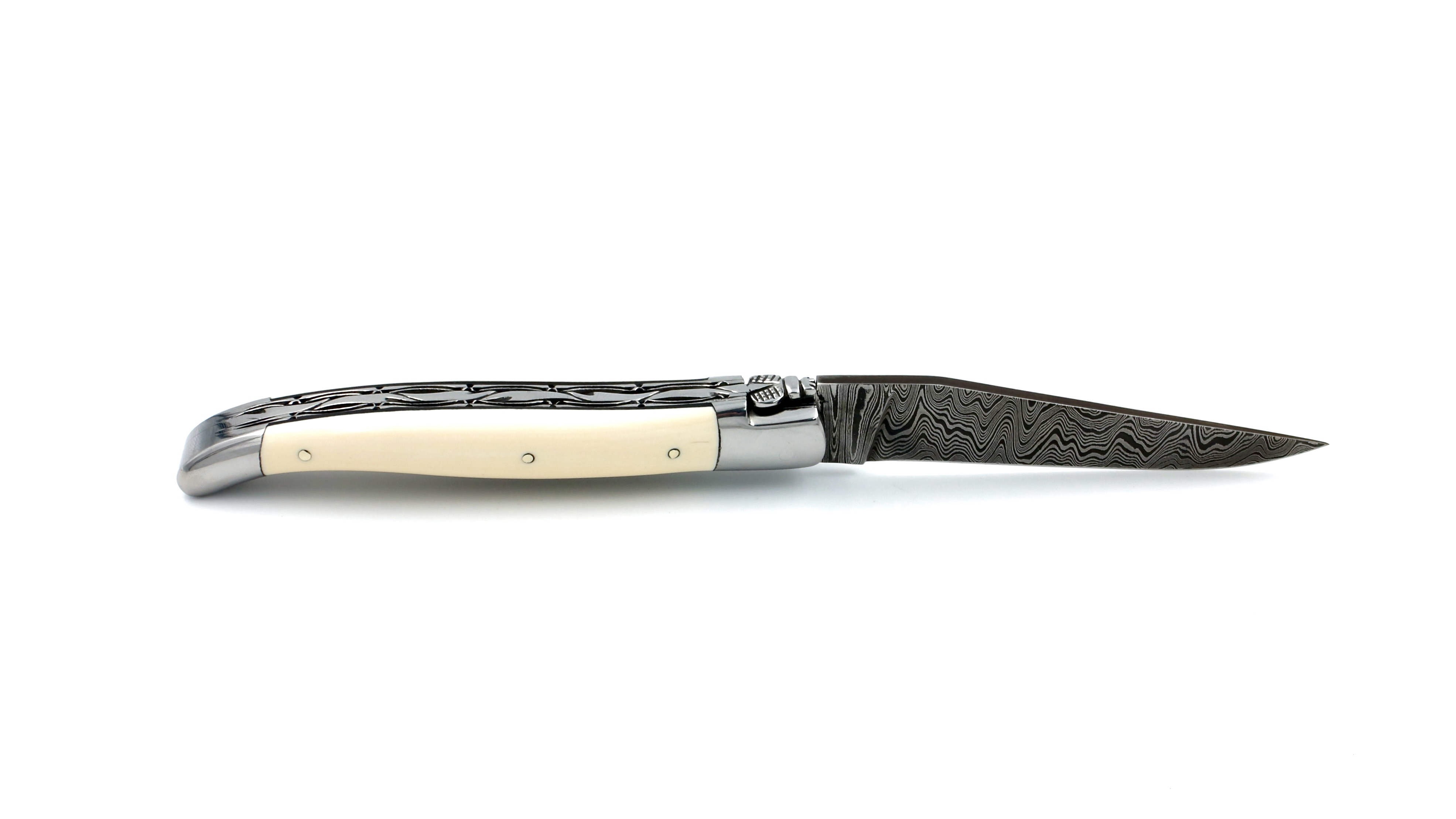 Laguiole en Aubrac double plate knife damascus Mammoth ivory 12 cm