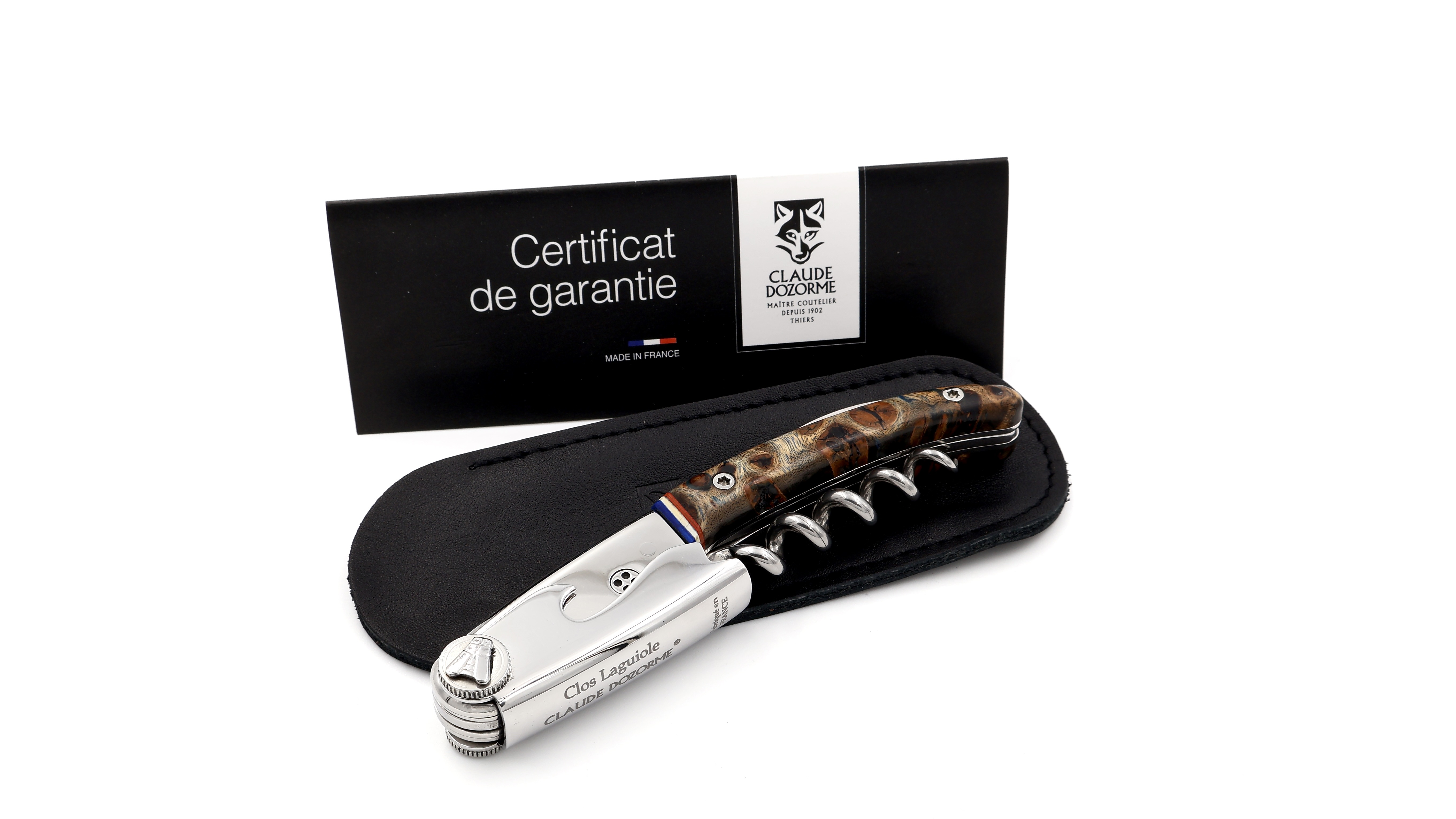 Claude DOZORME CLOS Laguiole sommelier knife poplar burlwood