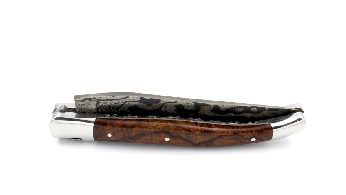 Laguiole en Aubrac doubleplate knife Ironwood shiny damascus blade 12 cm