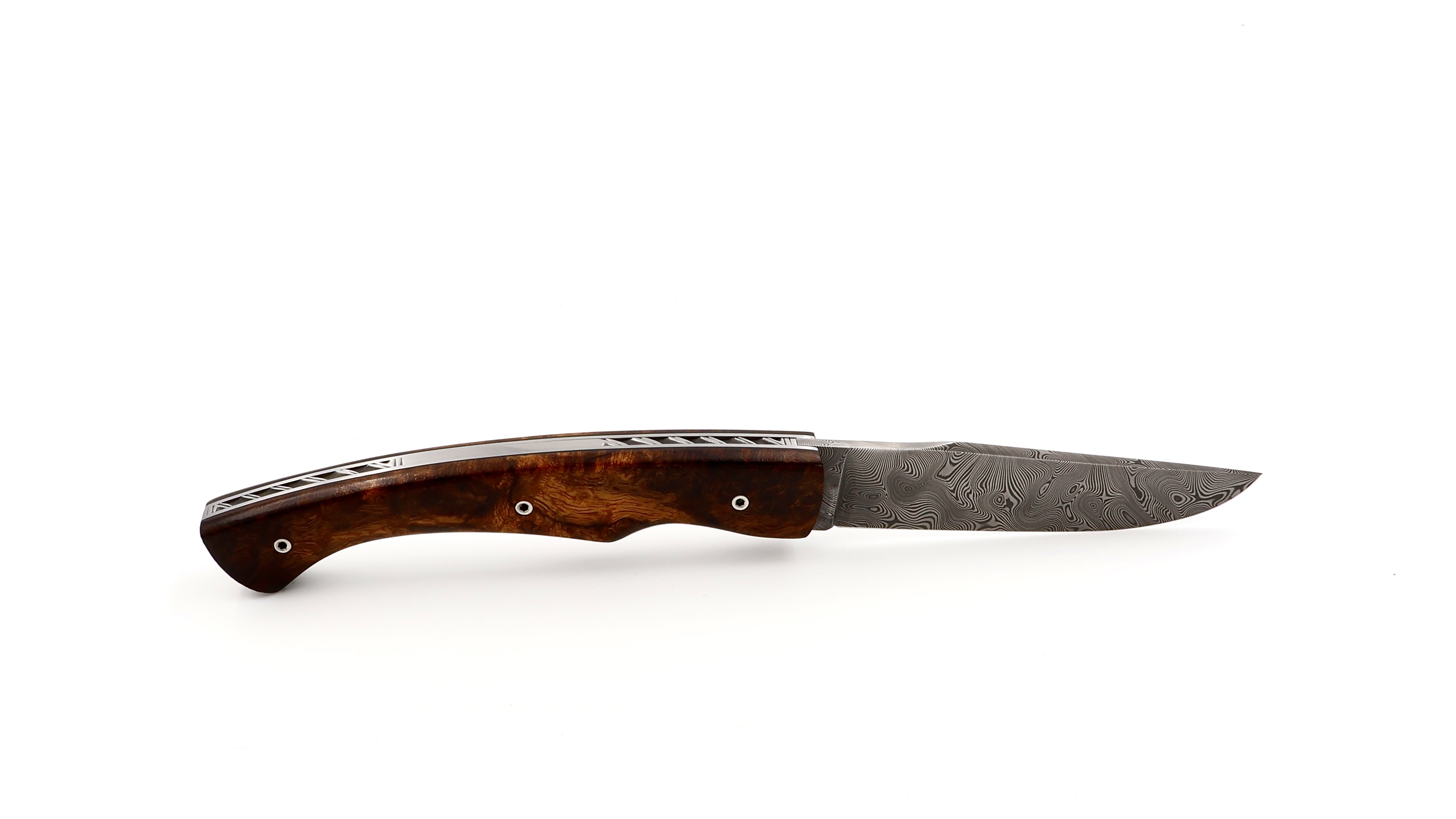 KLEOS folding knife LYKOS burl of ironwood damascus blade