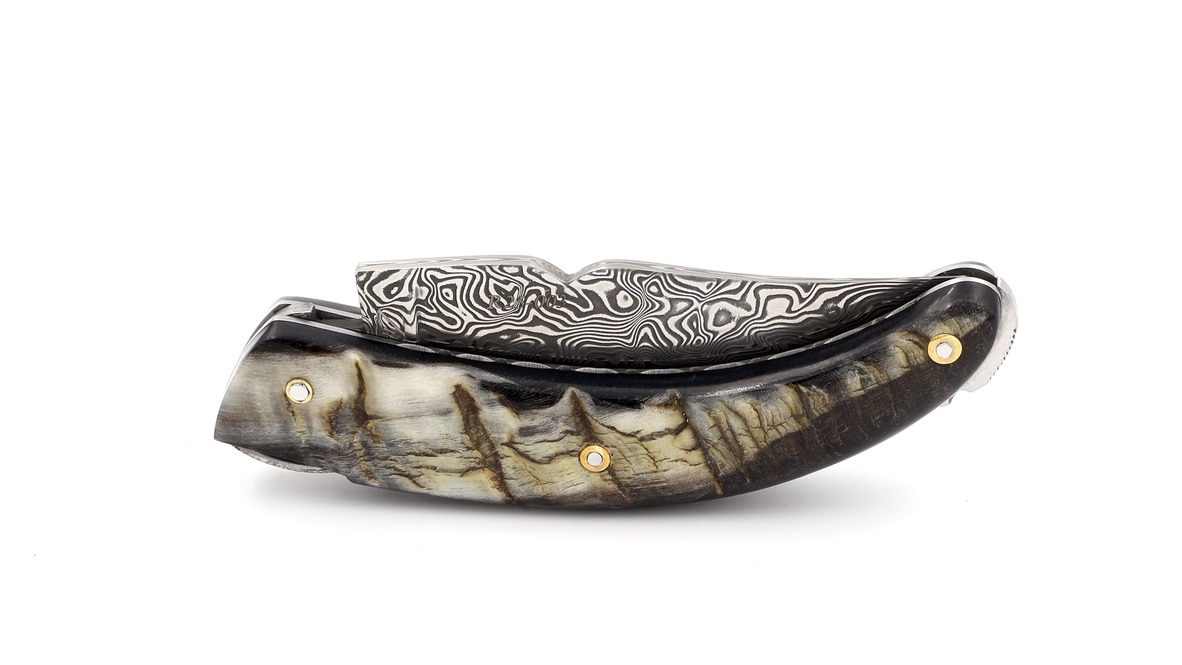 Fontenille Pataud RONDINARA guillochiert Widderhorn massiv Damastklinge