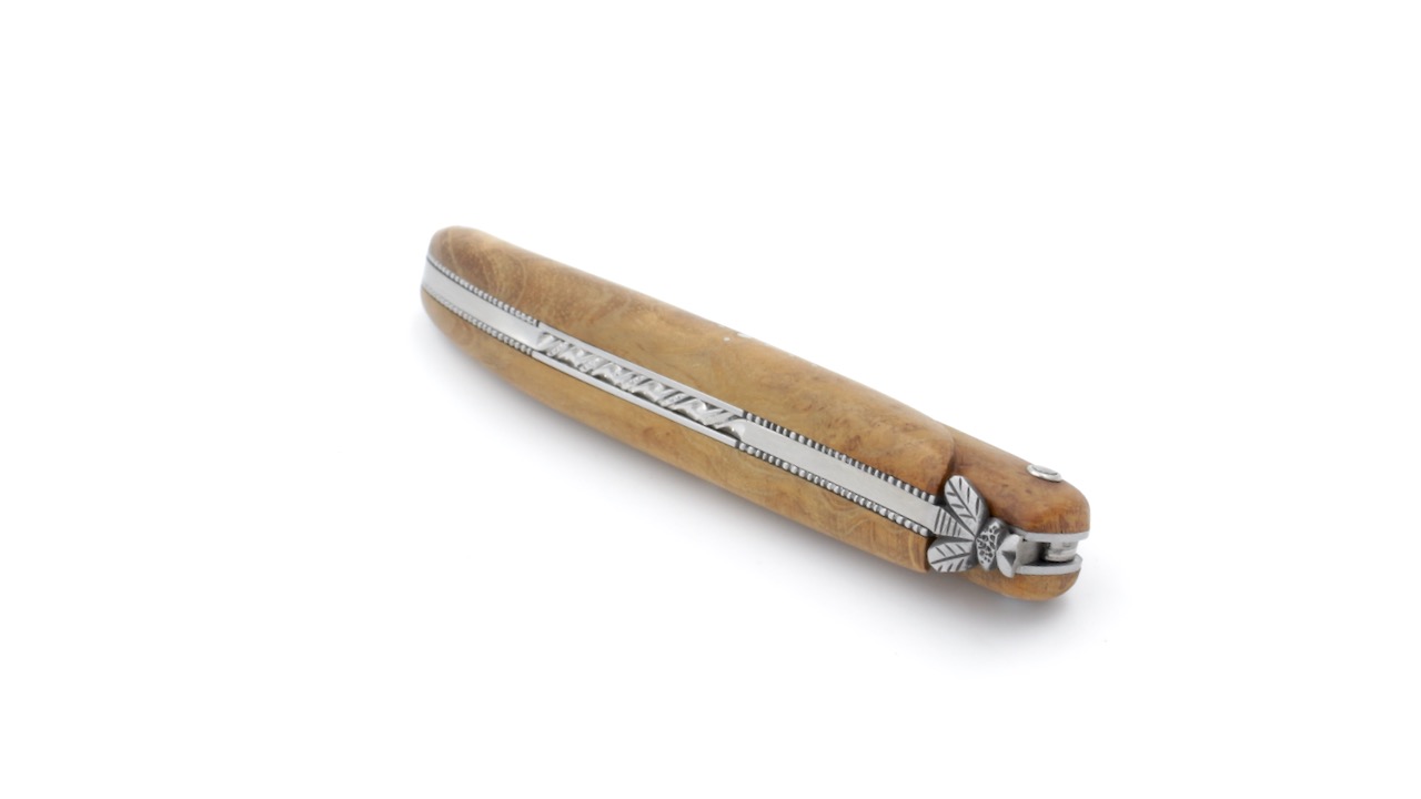 Laguiole en Aubrac Modell Perle Teakholz guillochiert massiver Griff 12 cm