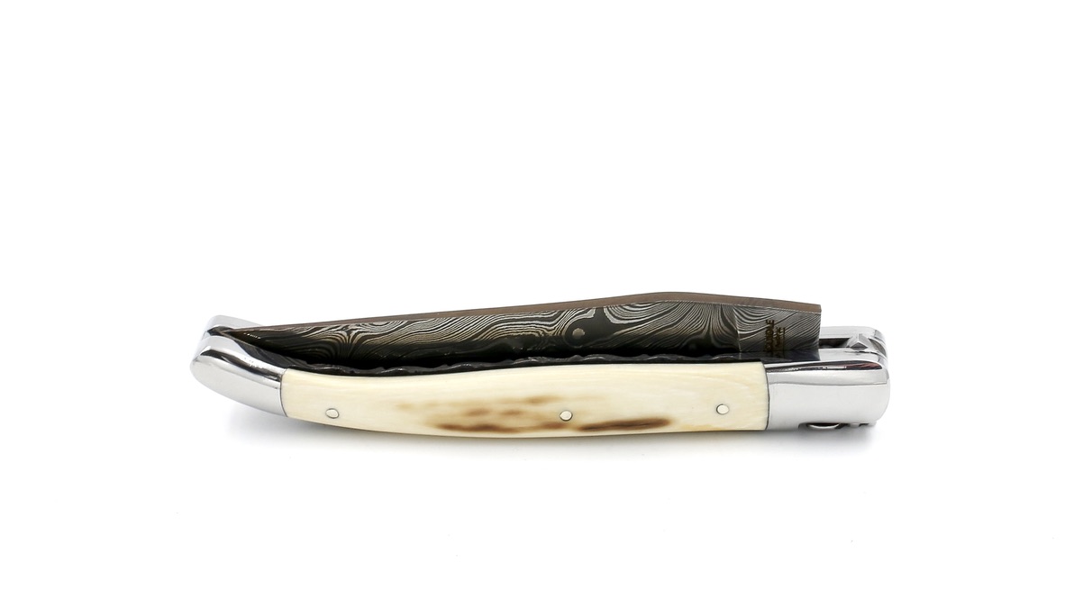 F3D4D4A4-EADE-4F8C-81C9-70A1EE1E4C5D_1_105_c Laguiole en Aubrac twisted Damascus mammoth ivory crust doubleplates spiral spring 12 cm