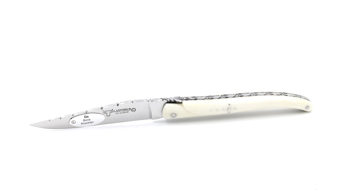206D17F6-20CA-4D3D-8C77-BACAC3D6B814_1_105_c Laguiole en Aubrac Knochen massiv komplett guillochiert 10 cm