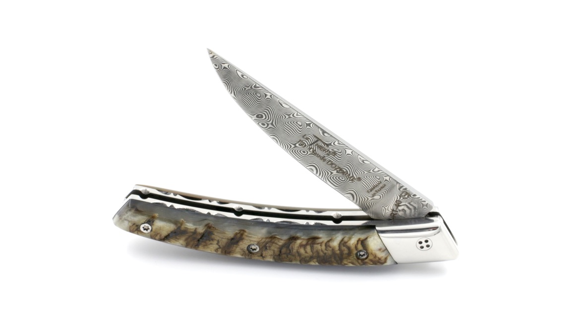 Claude DOZORME Thiers RLT ram horn damascus blade (2)