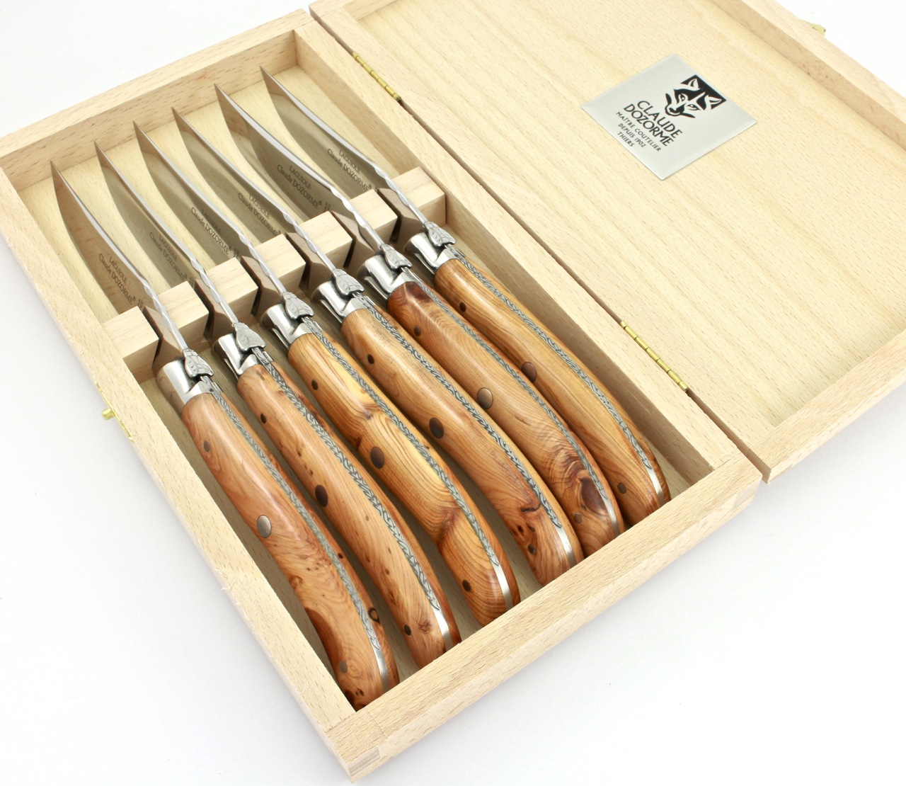 Claude DOZORME Laguiole Steakmesser Set 6-tlg. Wacholder poliert