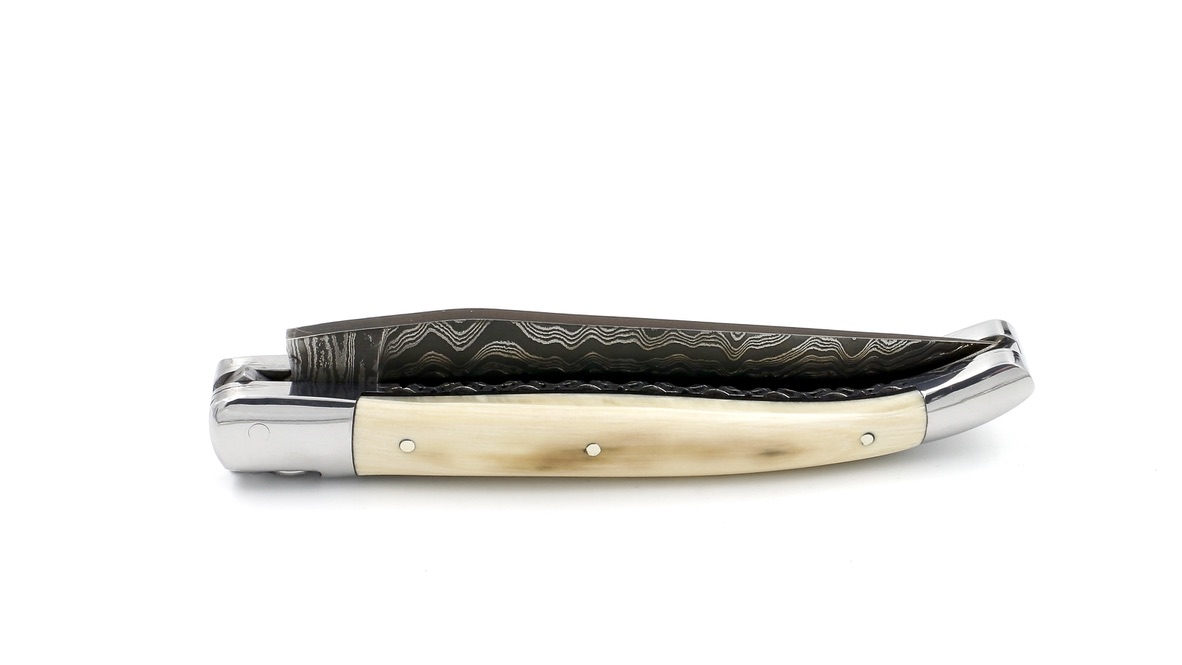 Laguiole en Aubrac Linien Damast Mammutelfenbein Kruste Doppelplatinen mit Spiralfeder 12 cm
