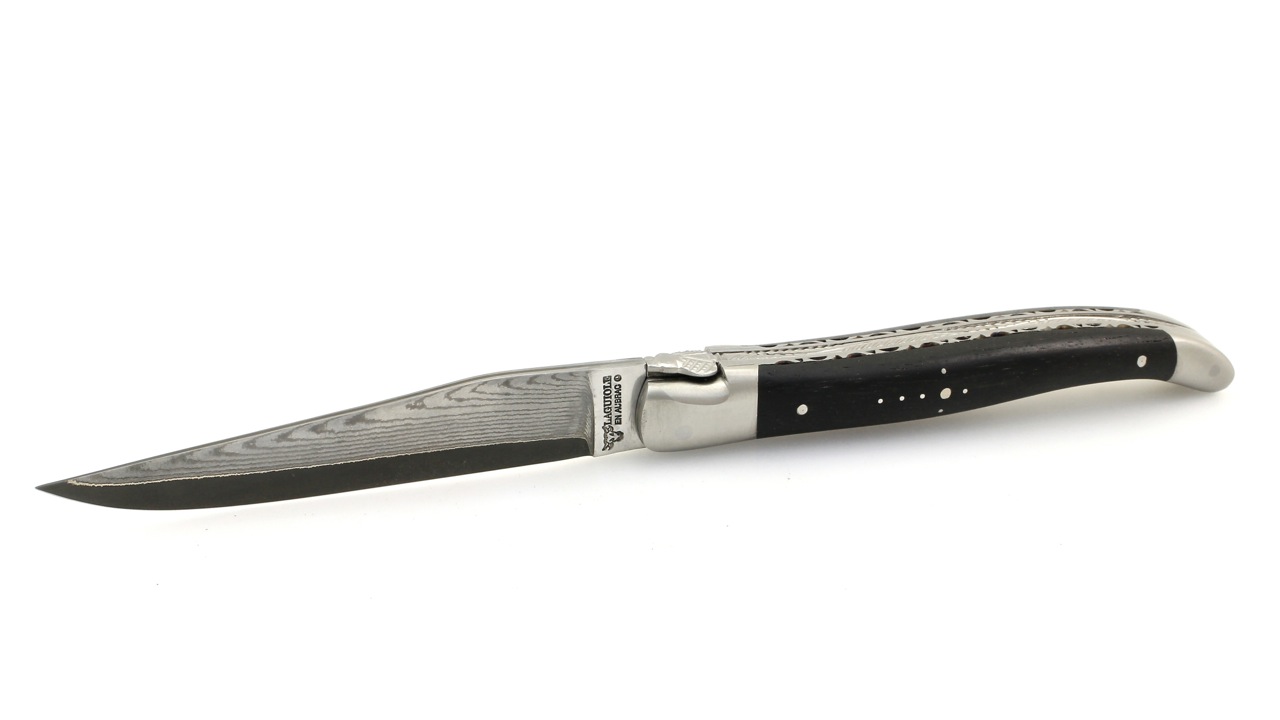 Jap-Damast-EBI-DP-5 Laguiole en Aubrac jap. Damastklinge Ebenholz matt Doppelplatine 12 cm