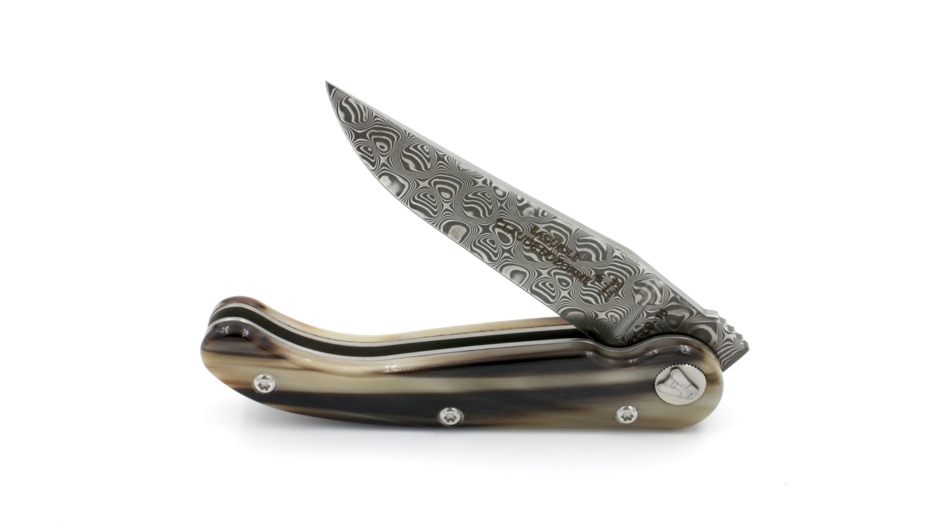 Claude DOZORME Laguiole BAROUDEUR horn tip damascus blade