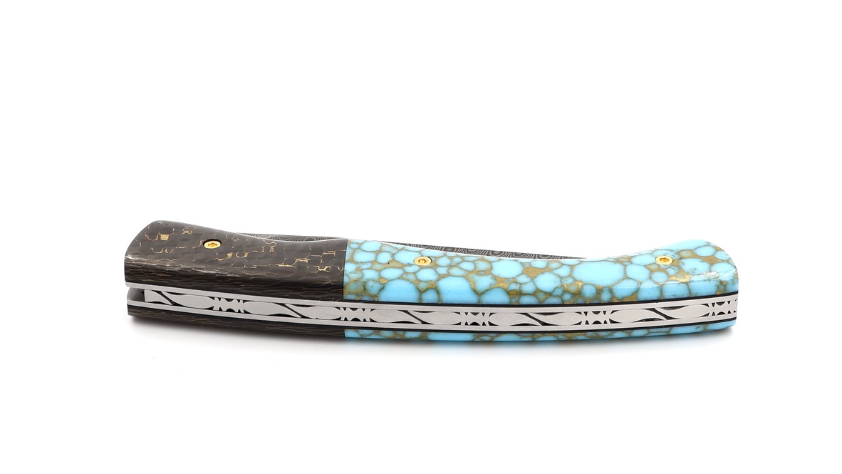 KLEOS Taschenmesser LYKOS Türkisstein und Karbonfiber Damastklinge  