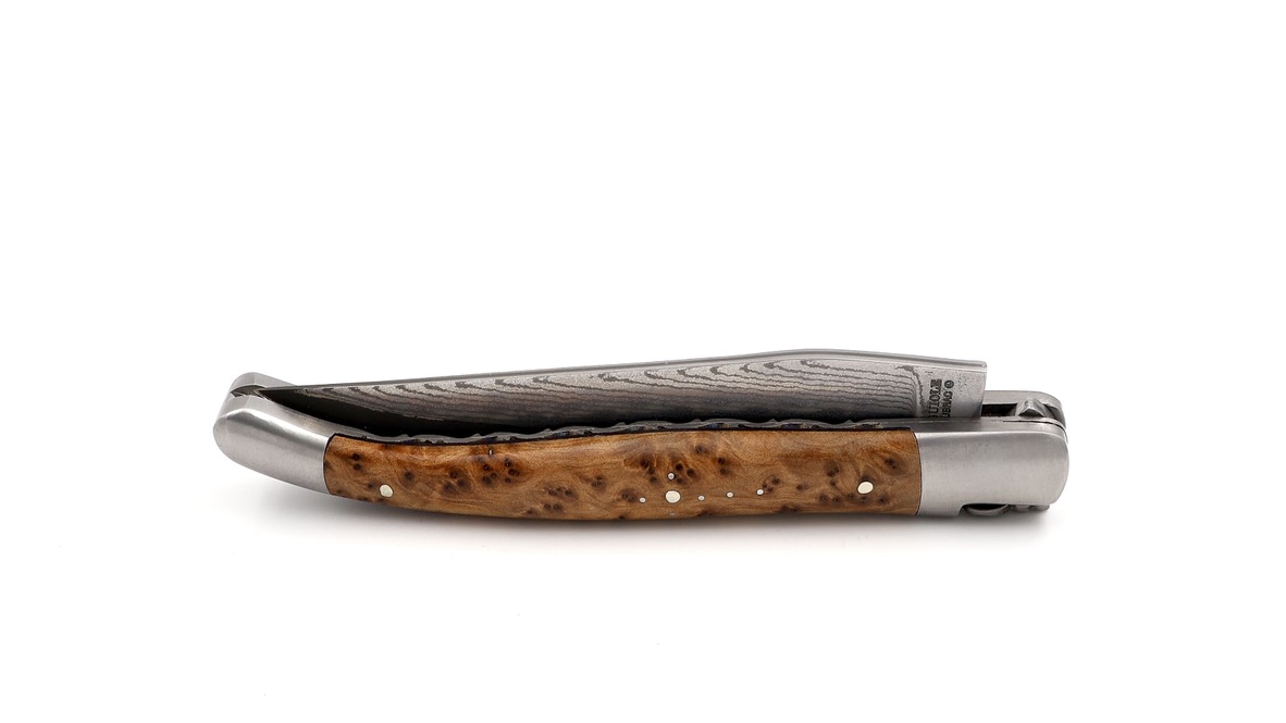Laguiole en Aubrac jap. Damastklinge Thuya Wurzelholz Doppelplatine 12 cm