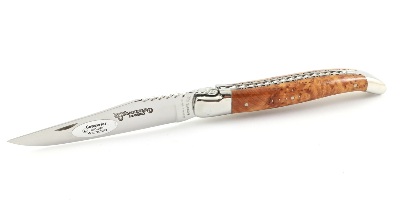 Wacholder-Spiralfeder-poliert-5 Laguiole en Aubrac Spiralfeder Wacholder poliert Doppelplatine 12 cm