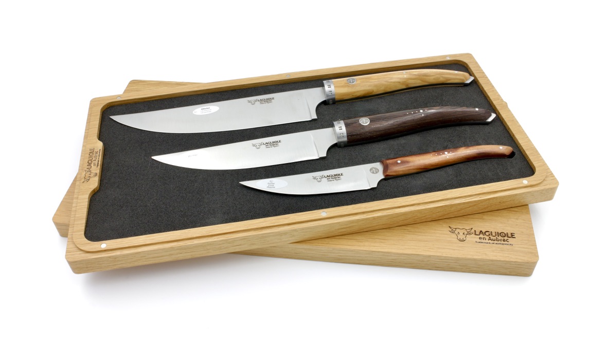 Laguiole en Aubrac Gourmet Kochmesser Set 3-teilig gemischte Hölzer