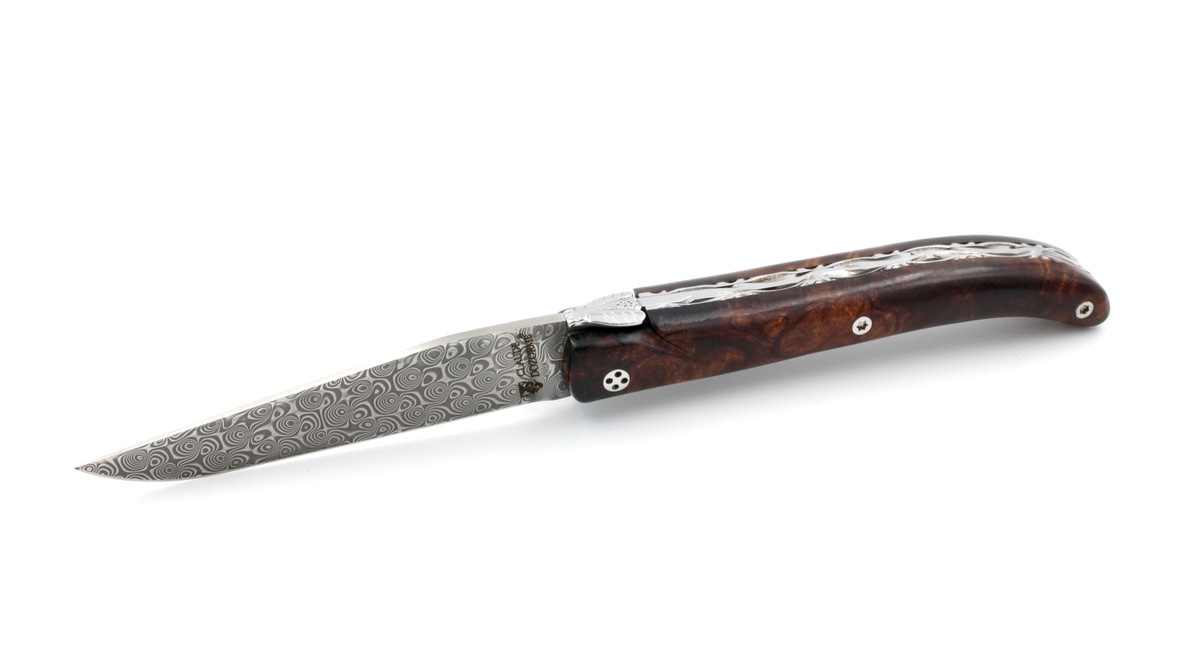 Claude DOZORME Laguiole LUX burl of ironwood 12 cm damascus