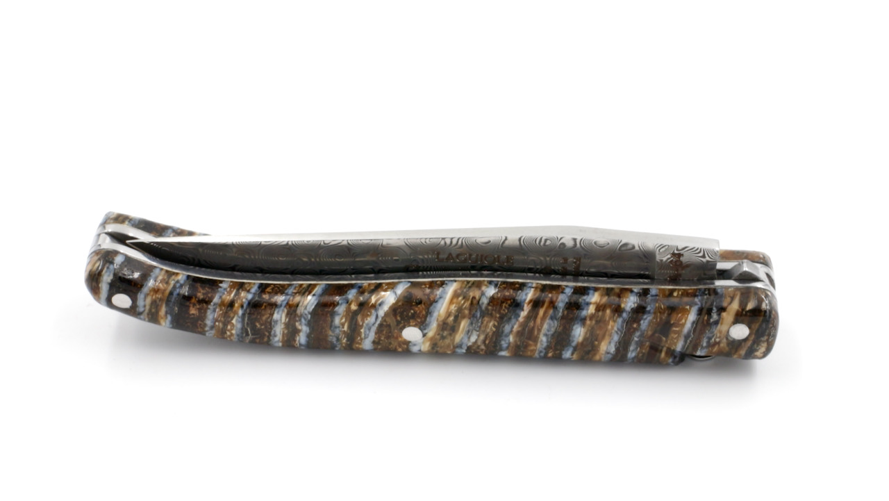 Claude DOZORME Laguiole LUX mammoth tooth brown 12 cm damascus