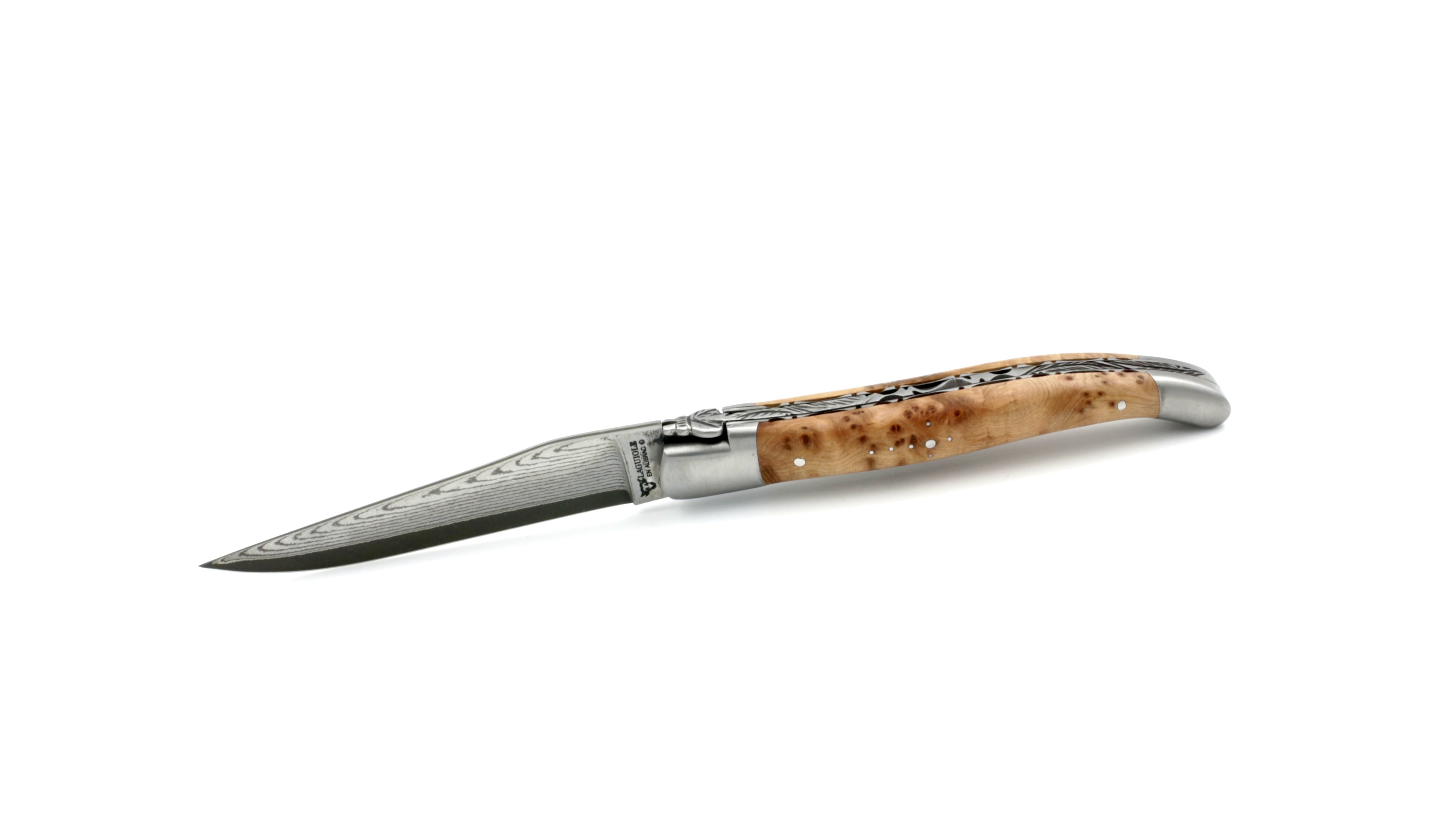 593C9AA7-76B7-4B61-AC47-F53B668EE9F3_1_201_a Laguiole en Aubrac jap. Damast guillochierte Platine Wacholder 12 cm