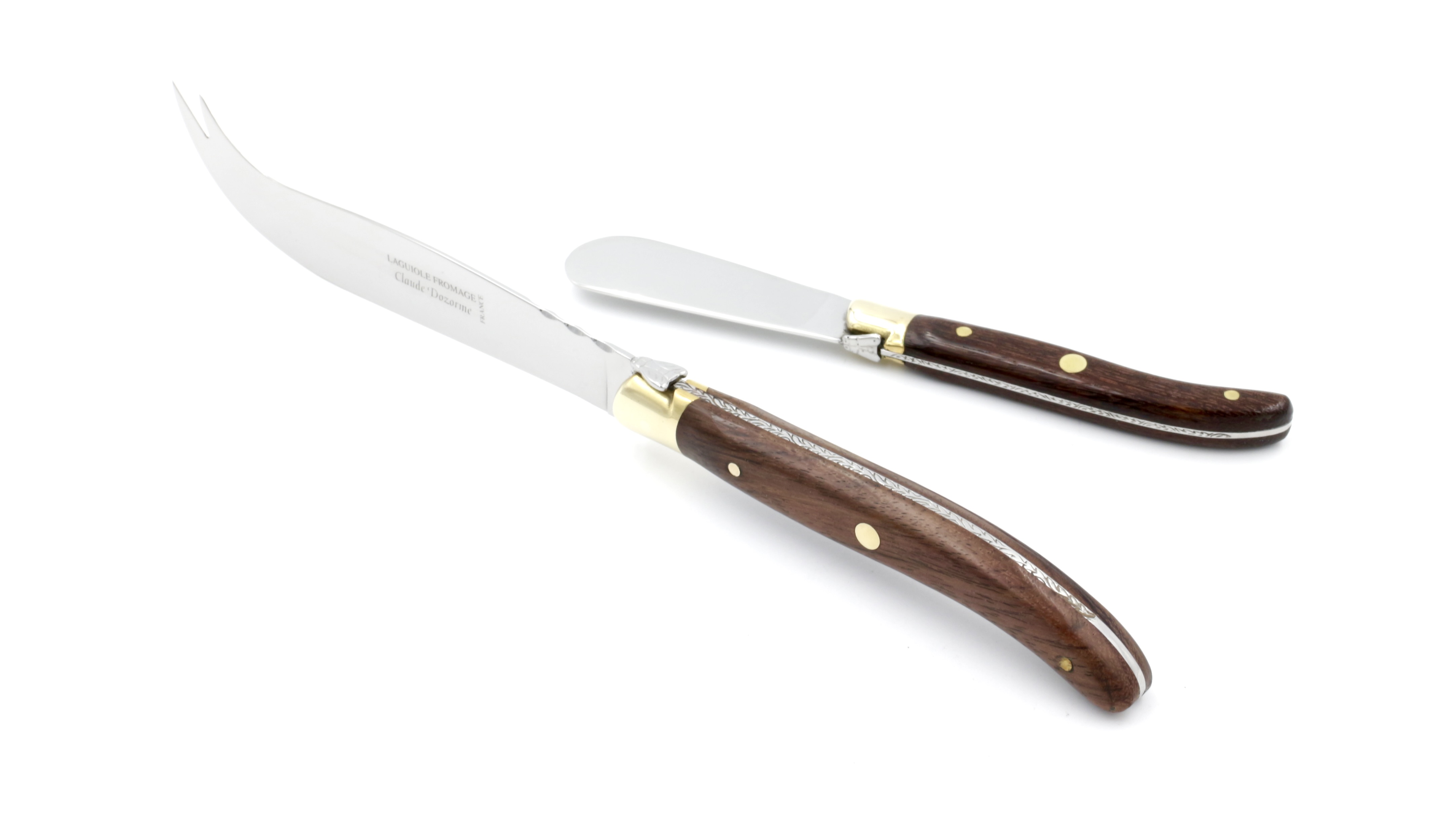 Claude DOZORME Laguiole cheese knife and butterknife vallerina brass bolster