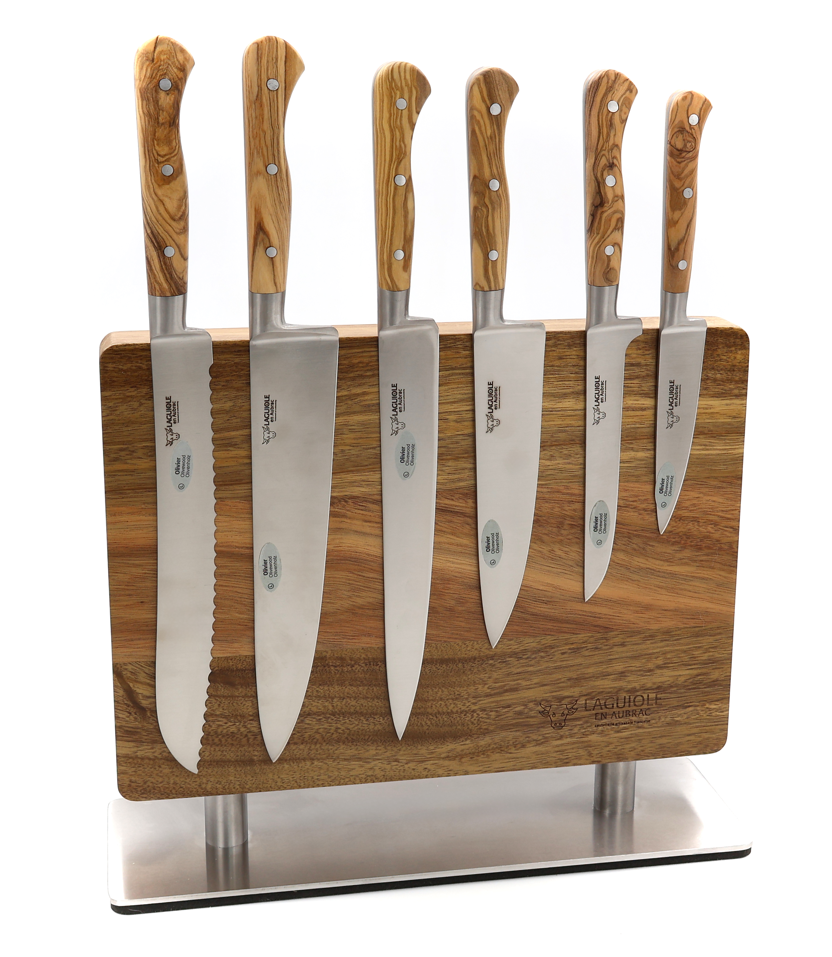 Laguiole en Aubrac Kochmesser-Set Olive 6-teilig mit Magnetblock