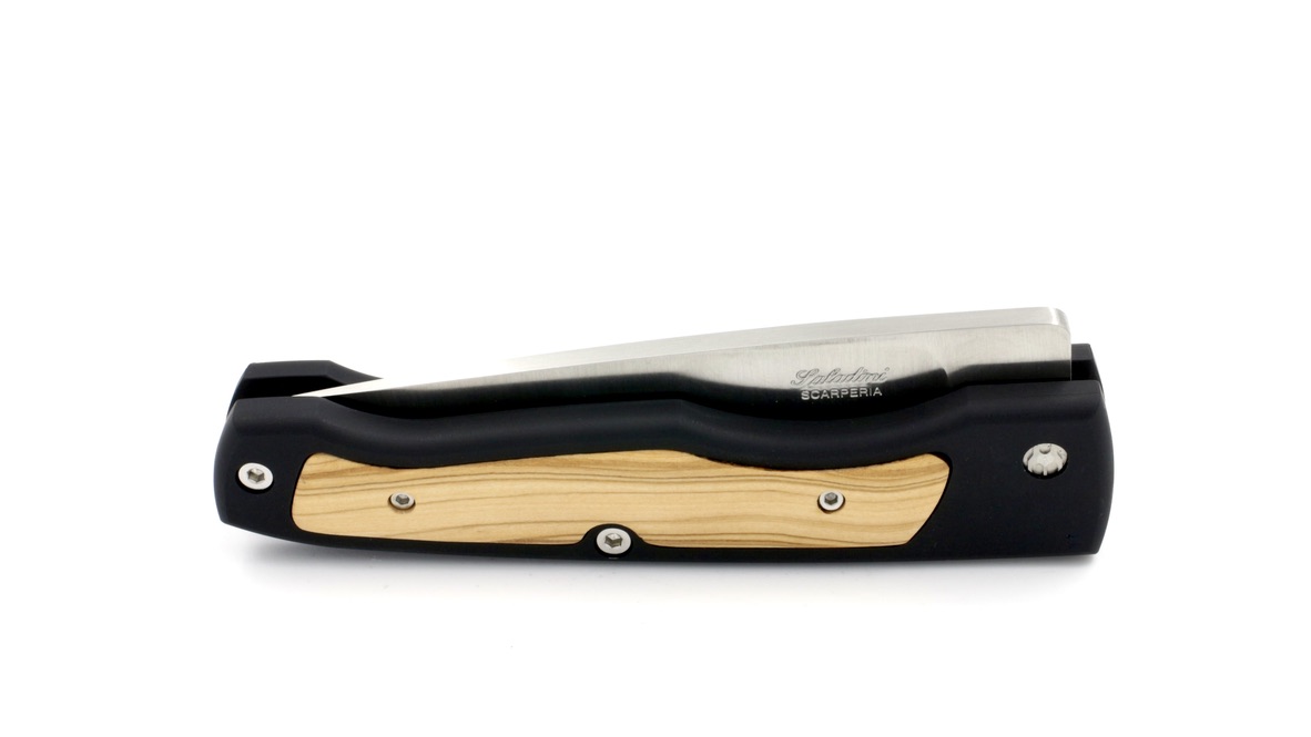 2CAA6253-A1E2-4F3F-AC37-5F25393716F1_1_105_c Saladini Jagdtaschenmesser Aluminium Griffeinlage Olivenholz