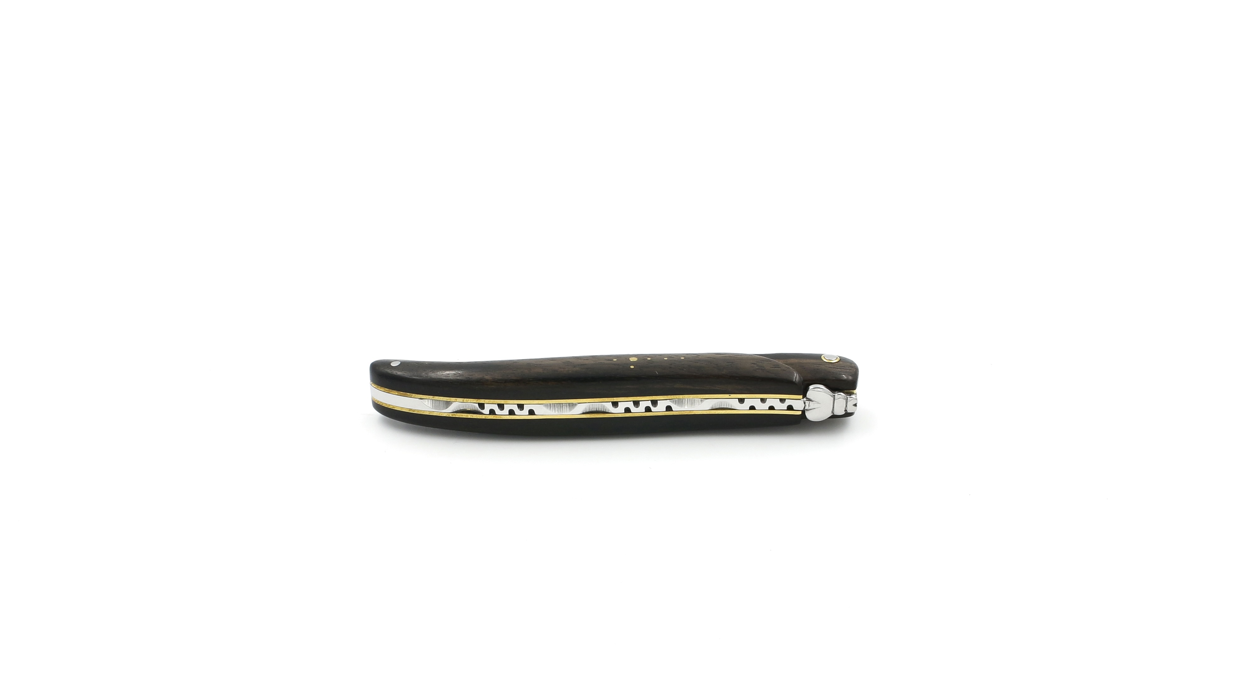 Laguiole en Aubrac Ebony full handle brass plates 12 cm