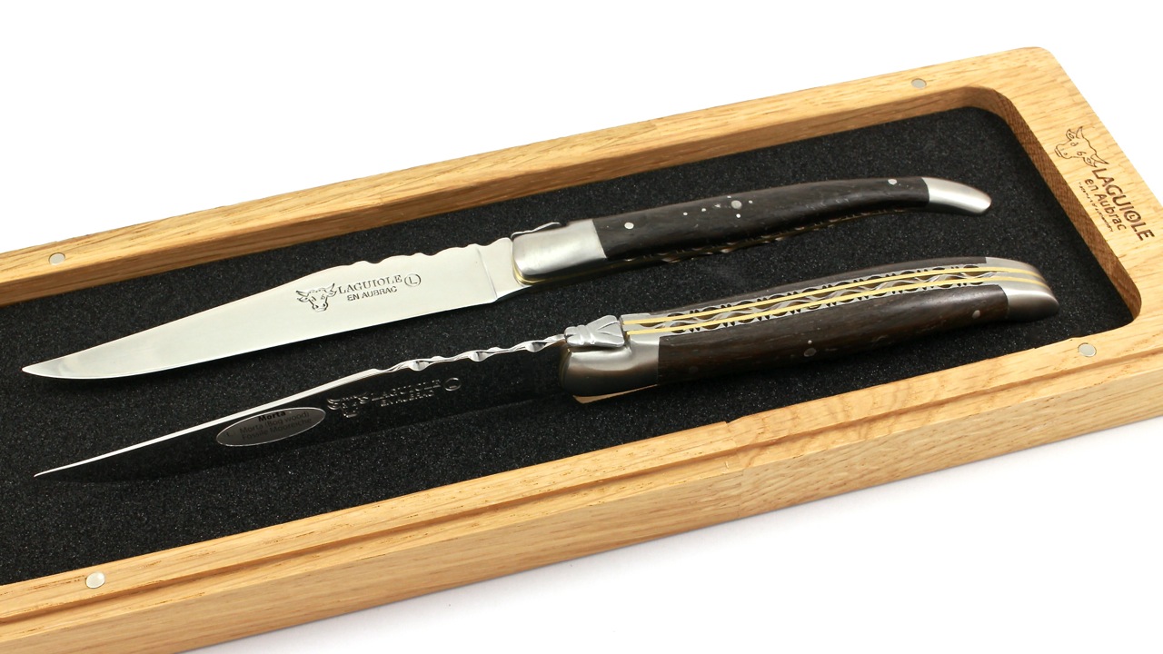 Laguiole en Aubrac Laguiole Doppelplatinen Steakmesser Mooreiche Set 2-tlg.