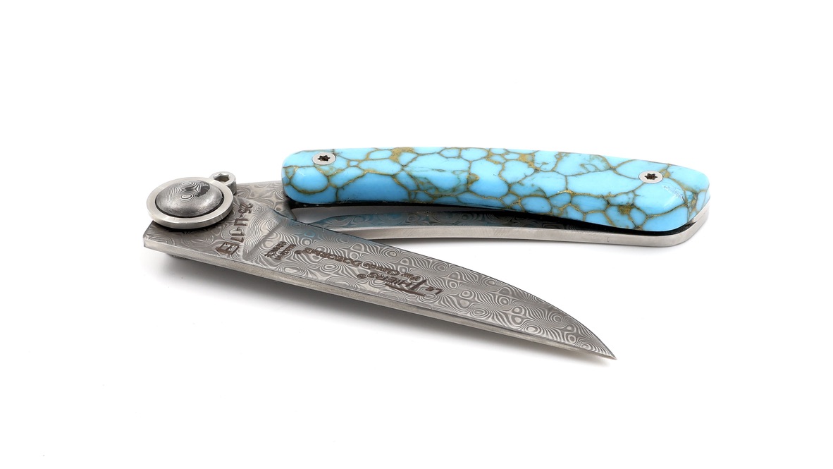 Claude DOZORME Thiers Liner turquoise damascus blade