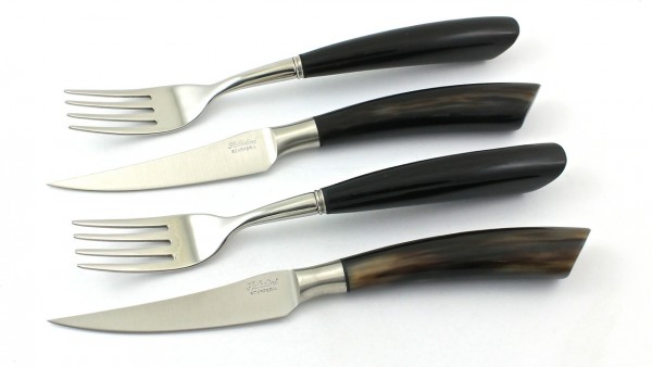 Saladini 2 Steak knives 2 forks buffalo horntip shiny set for two person, Steakknives and forks, Saladini, Brands