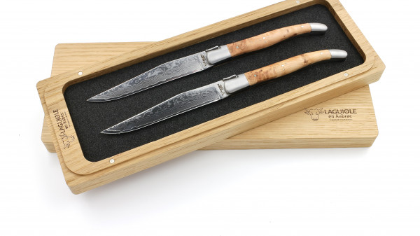 Laguiole en Aubrac Laguiole steak knives juniper wood with VG10 damascus blade 2-tlg.