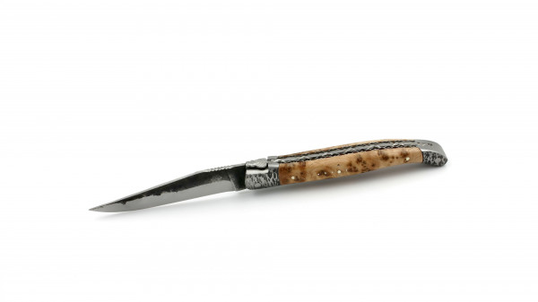 Laguiole en Aubrac double plate knife Brut de Forge hammered bolsters juniper 12 cm (2)
