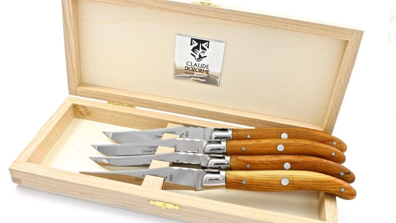 Claude Dozorme 4 Laguiole Steak Knives, Set of 6, Red and White Vichy  Handles, Wooden Gift Box - KnifeCenter - 2.60.001.25